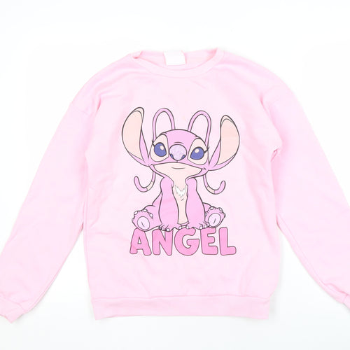 Disney Pink Angel Girls Pullover Sweatshirt, M, Graphic Print