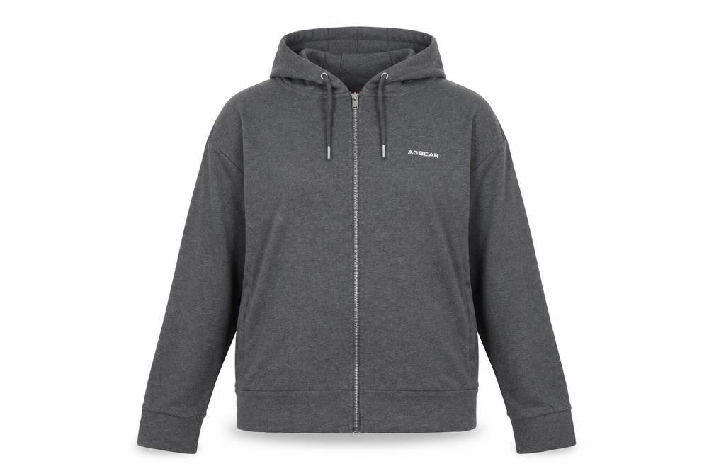 Front view of LA Gear Women's Grey Full Zip Hoodie, size 16, with Logo