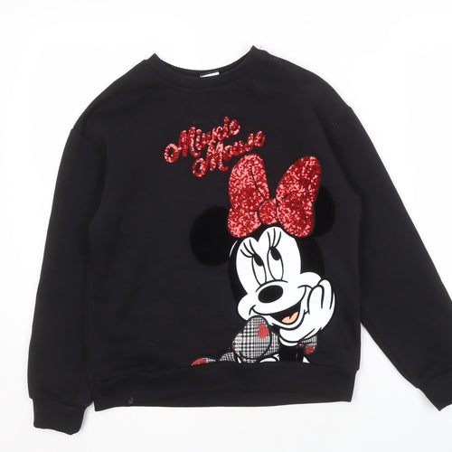 George Girls Black Minnie Mouse Sequin Sweatshirt 11-12 Years
