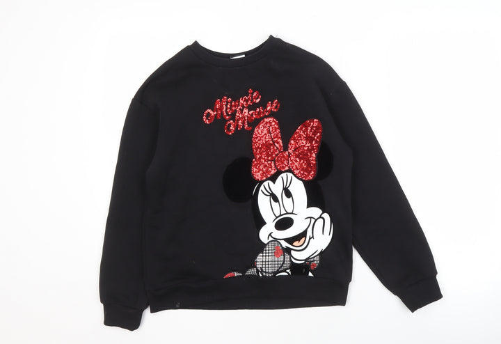 George Girls Black Minnie Mouse Sequin Sweatshirt 11-12 Years