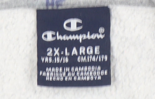 Champion Men's Grey Pullover Hoodie 2XL Logo Fleece