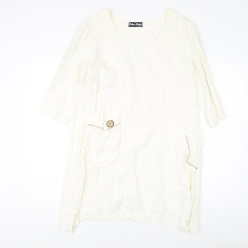 Eden Rock Ivory Linen Dress Women's M 3/4 Sleeve