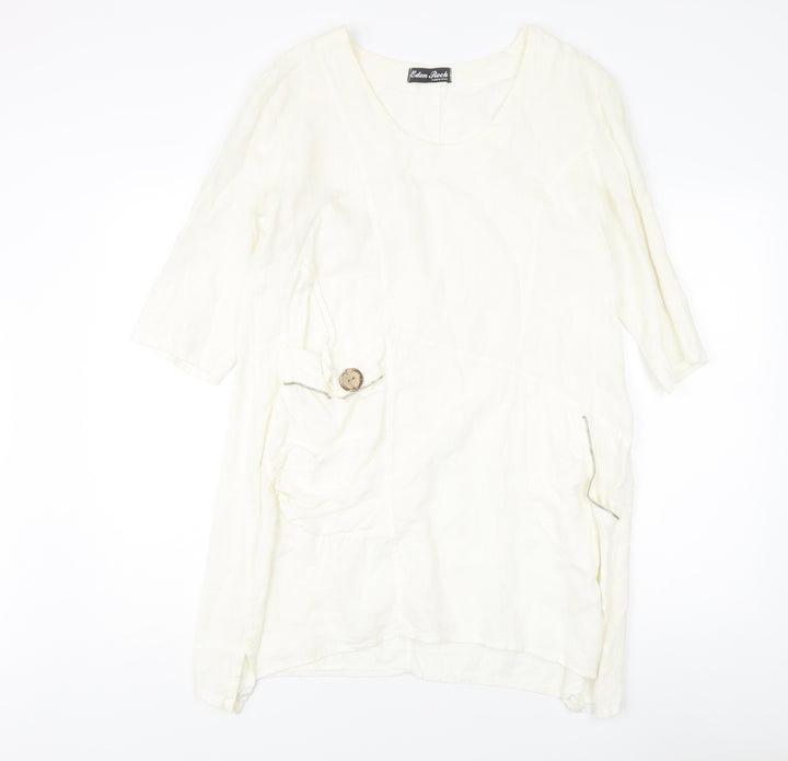 Eden Rock Ivory Linen Dress Women's M 3/4 Sleeve