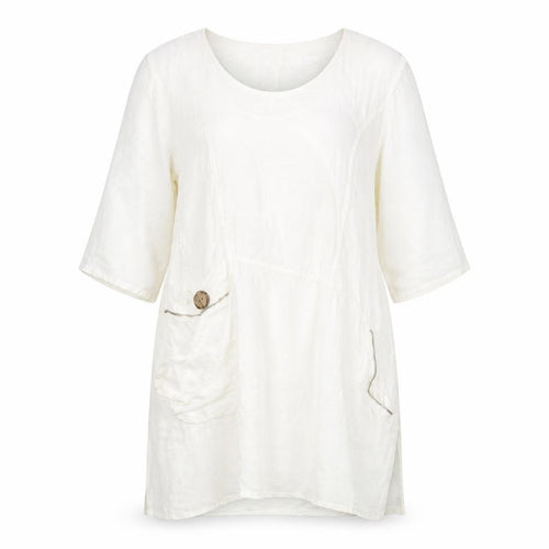 Eden Rock Ivory Linen Dress Women's M 3/4 Sleeve
