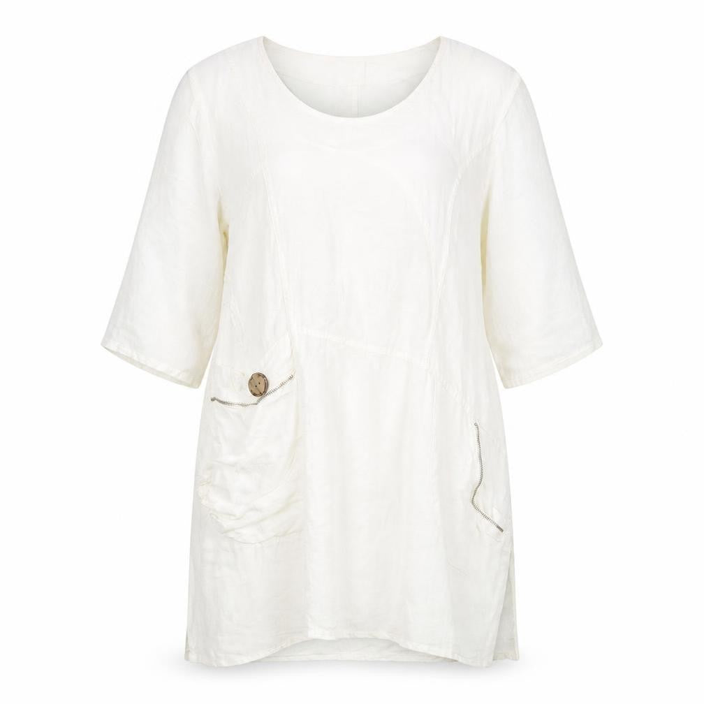Eden Rock Ivory Linen Dress Women's M 3/4 Sleeve