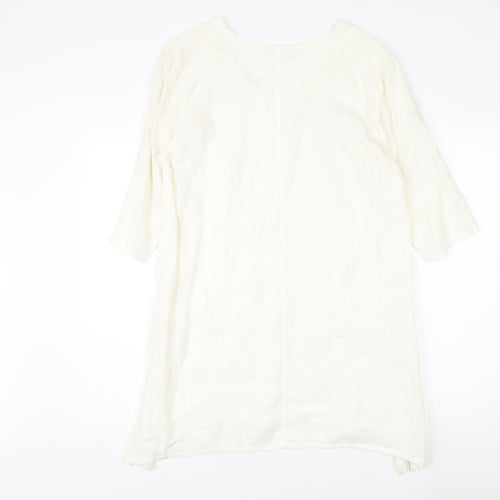 Eden Rock Ivory Linen Dress Women's M 3/4 Sleeve