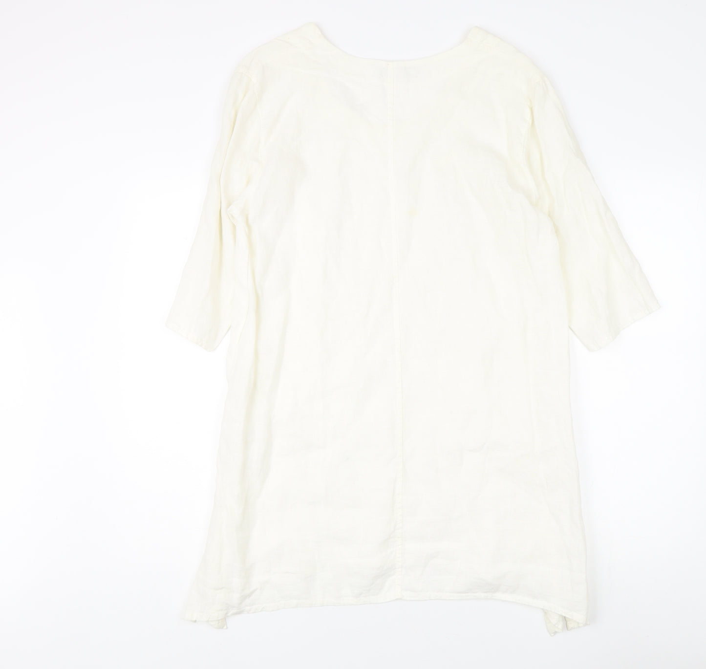 Eden Rock Ivory Linen Dress Women's M 3/4 Sleeve
