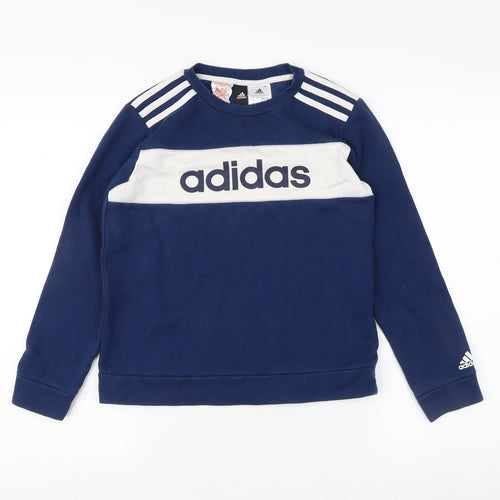 Adidas Boys Blue Crew Neck Sweatshirt 9-10Y Graphic Print