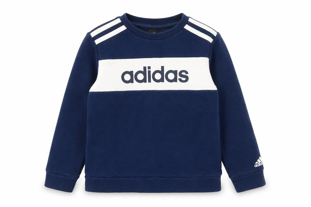 Front view of Adidas boys’ blue crew neck sweatshirt 9-10y graphic print