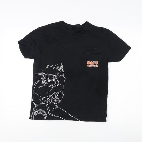 Boys Black Naruto Anime T-Shirt, Size 11 Years, Graphic Print