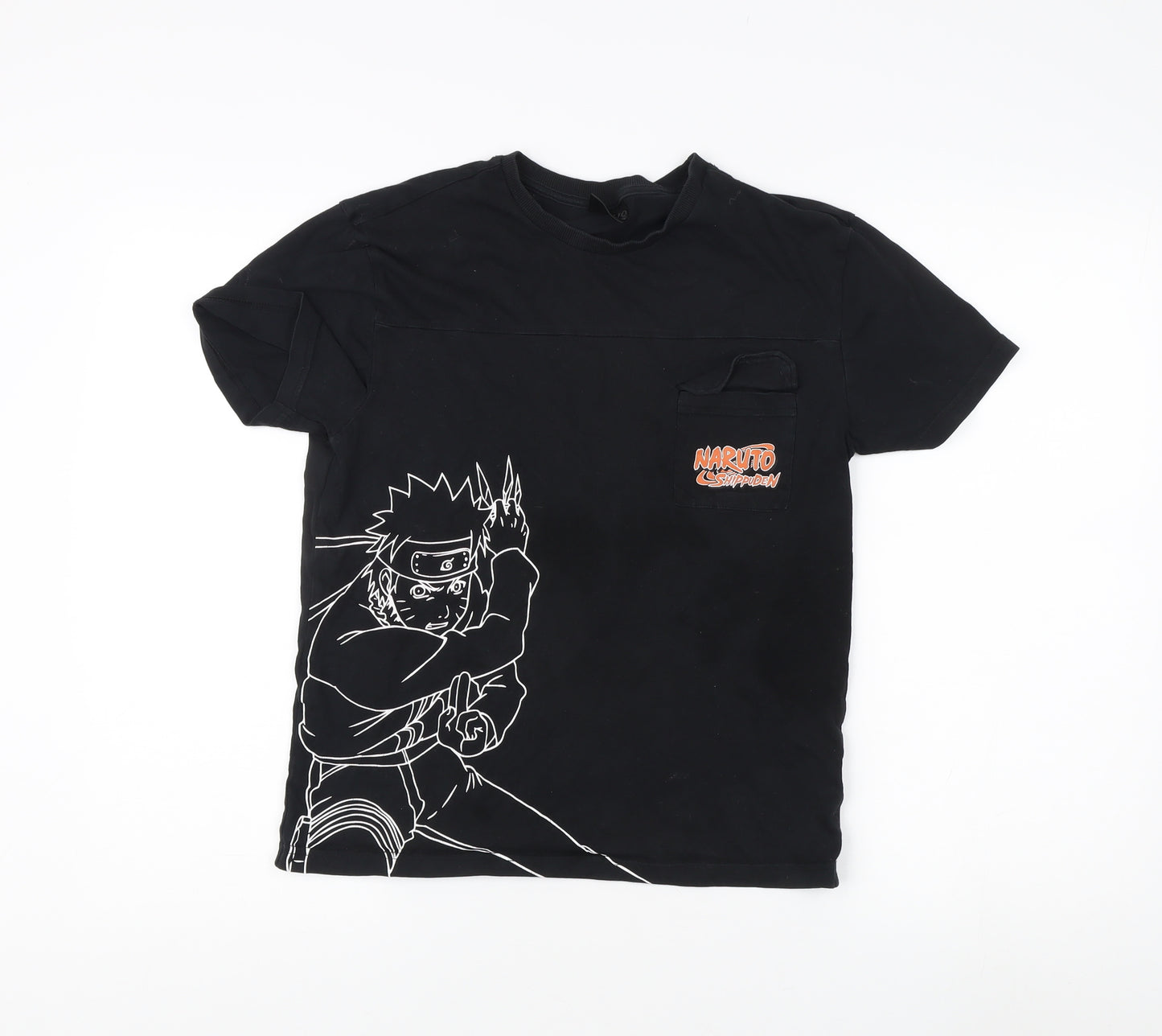 Boys Black Naruto Anime T-Shirt, Size 11 Years, Graphic Print