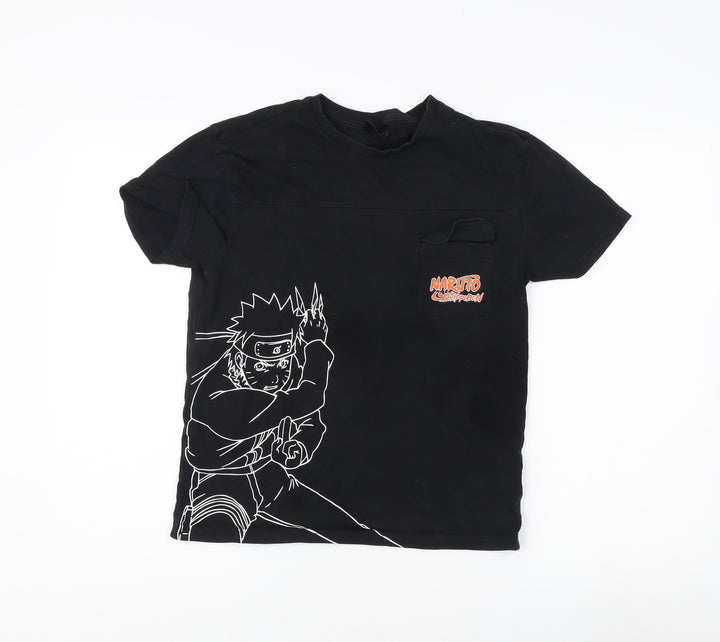 Boys Black Naruto Anime T-Shirt, Size 11 Years, Graphic Print