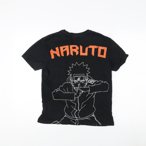 Boys Black Naruto Anime T-Shirt, Size 11 Years, Graphic Print