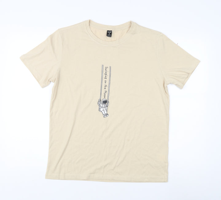 Mindful Men's Beige Graphic Print T-Shirt S