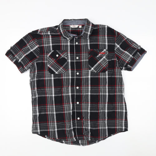 Lee Cooper Men's Black Plaid Short Sleeve Shirt L