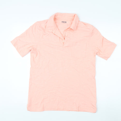 Lands' End Men's Pink S Striped Polo Shirt