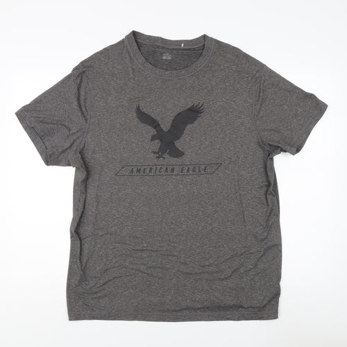 American Eagle Men's Grey Logo T-Shirt Size L Regular Fit