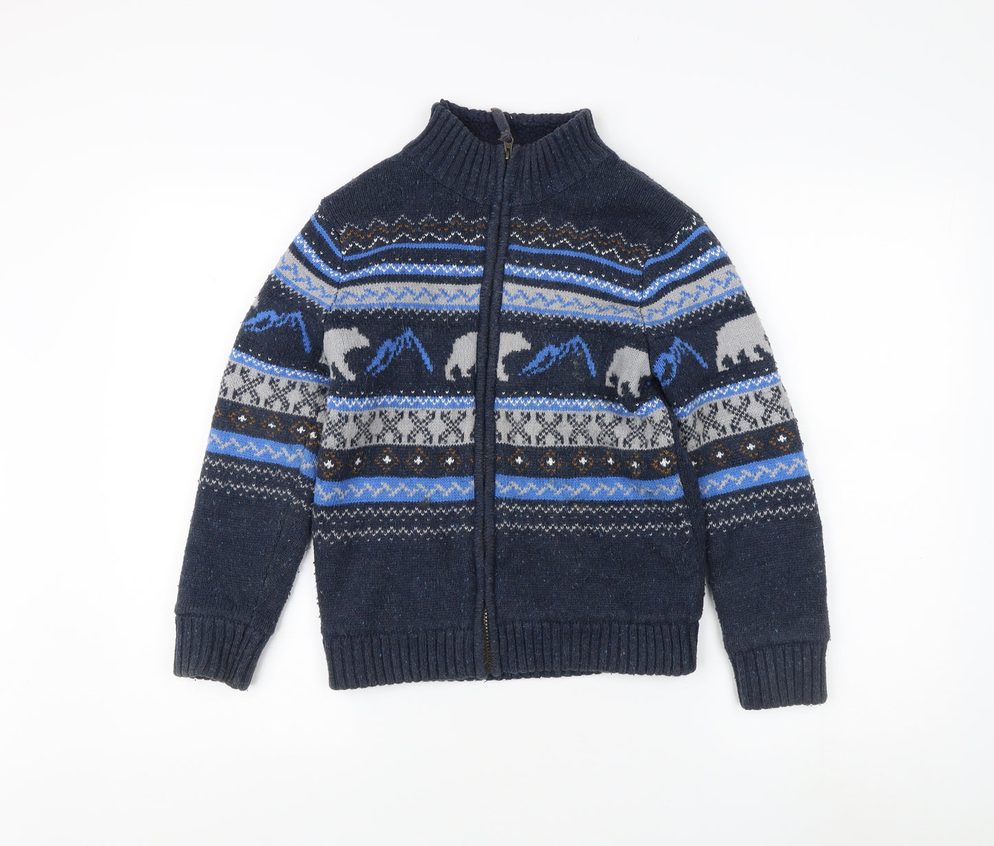 Fat Face Boys Blue Full Zip Wool Jumper, 8-9 Years, Winter Style