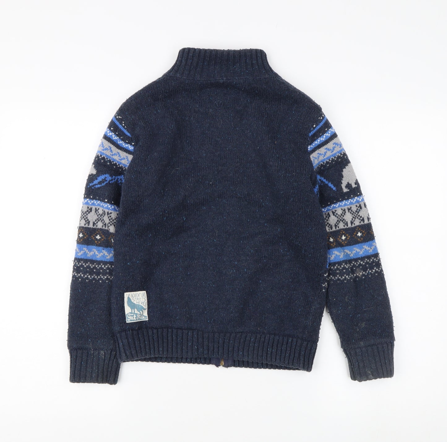 Fat Face Boys Blue Full Zip Wool Jumper, 8-9 Years, Winter Style