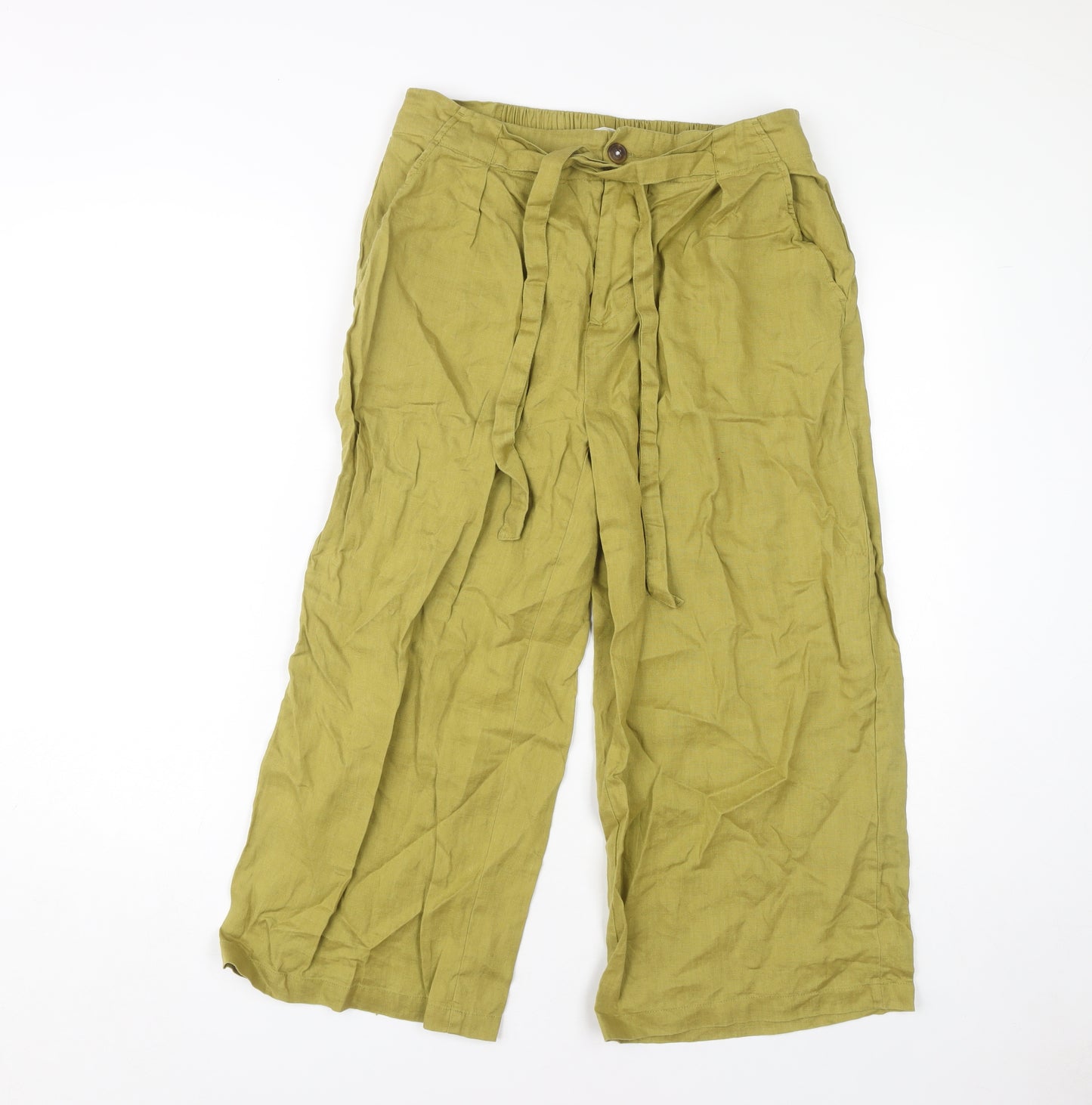 White Stuff Women's Green Linen Wide-Leg Trousers, Size 10