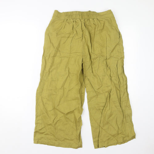 White Stuff Women's Green Linen Wide-Leg Trousers, Size 10