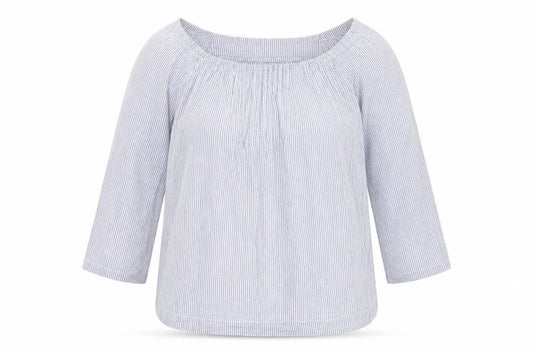 Front view of French Connection Women's Blue Striped Top, size 4