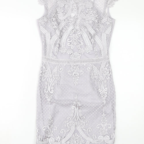 Lipsy Women's Grey Lace Bodycon Dress Size 12