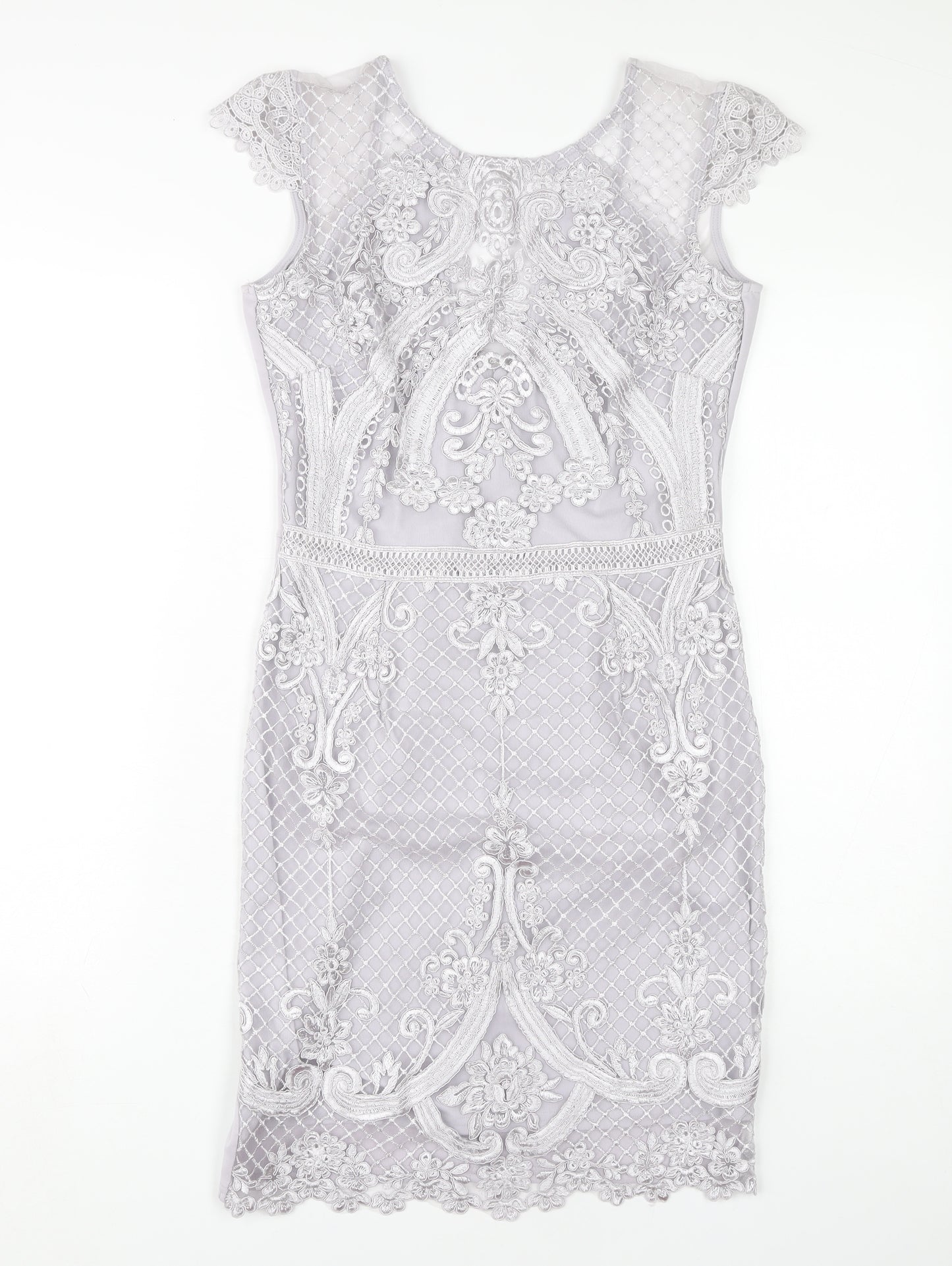 Lipsy Women's Grey Lace Bodycon Dress Size 12