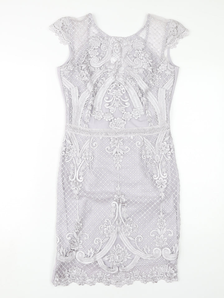 Lipsy Women's Grey Lace Bodycon Dress Size 12