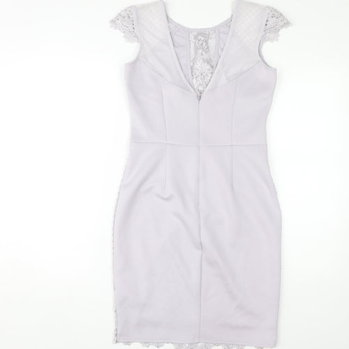 Lipsy Women's Grey Lace Bodycon Dress Size 12