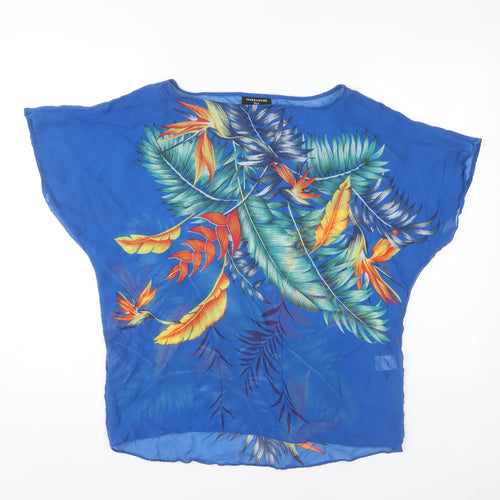 Warehouse Women's Blue Silk Tropical Floral Top