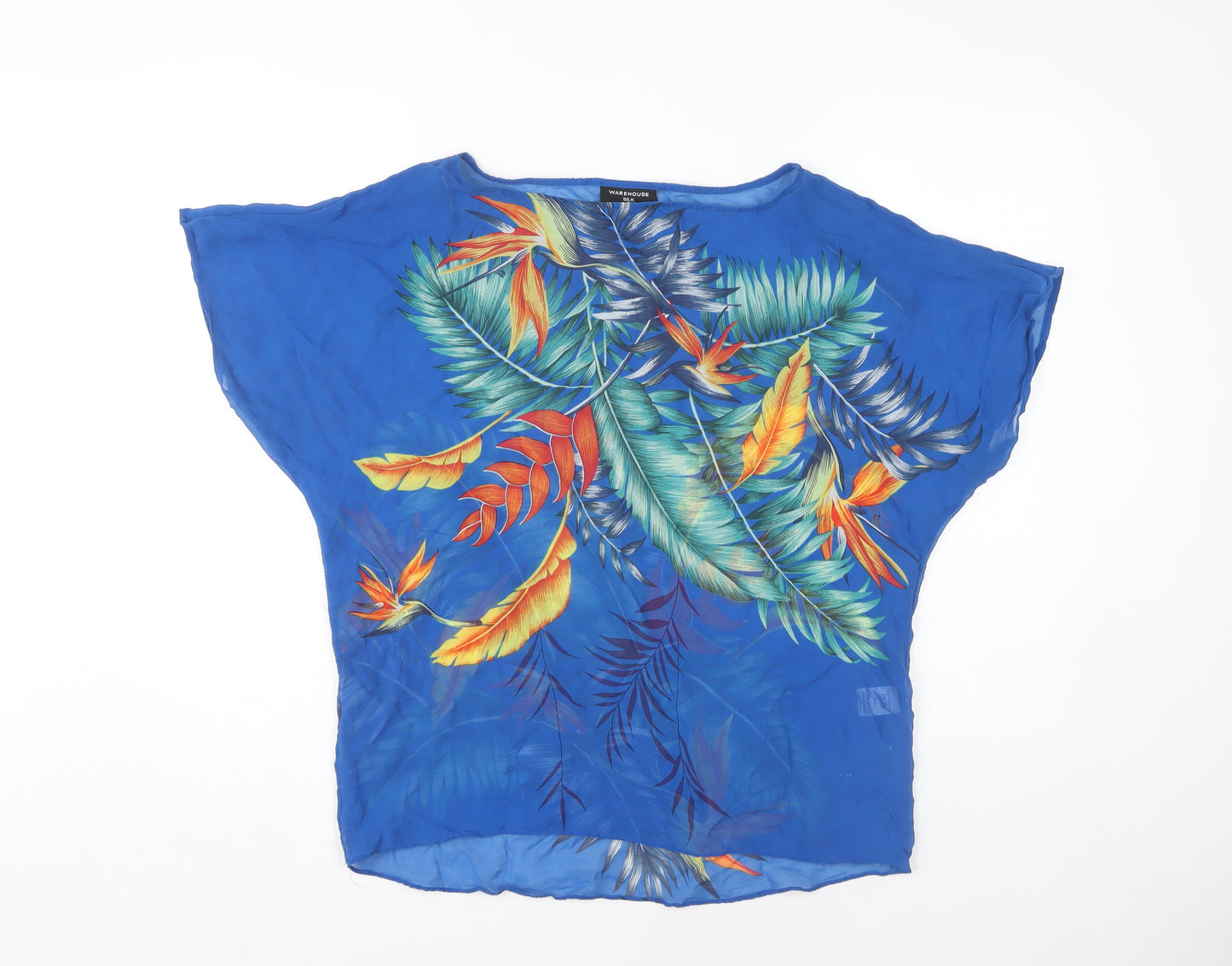 Warehouse Women's Blue Silk Tropical Floral Top