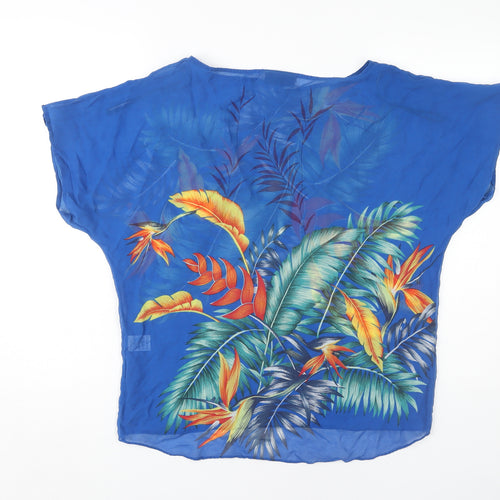 Warehouse Women's Blue Silk Tropical Floral Top