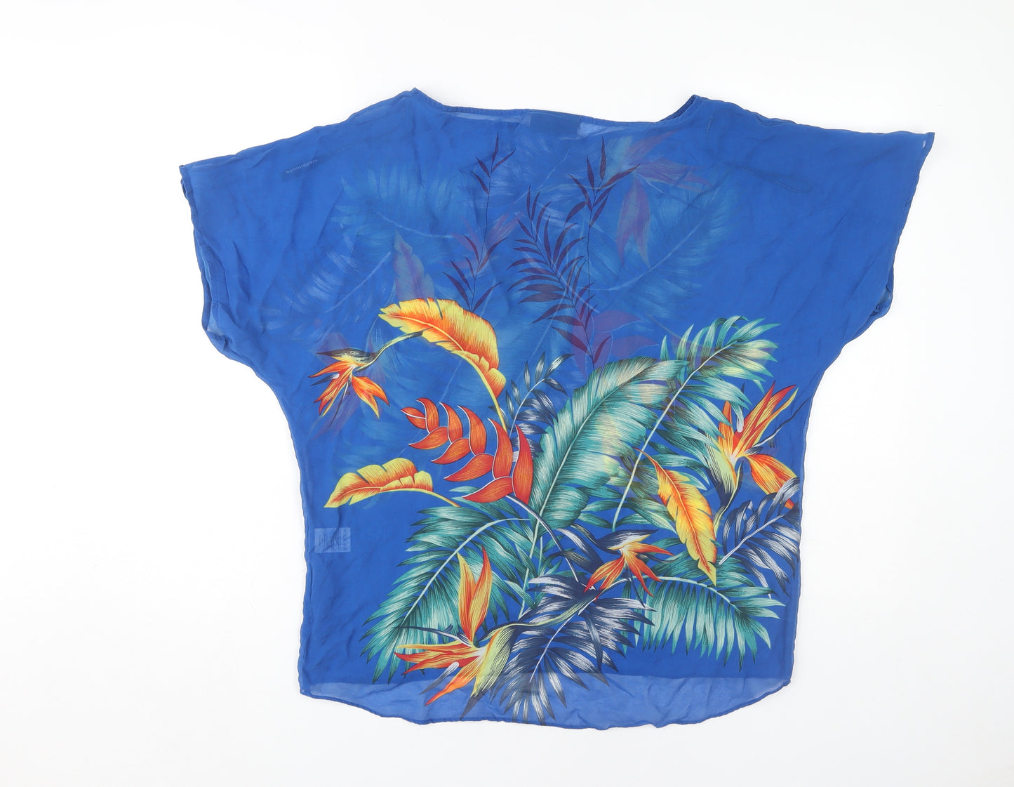 Warehouse Women's Blue Silk Tropical Floral Top