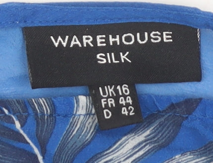 Warehouse Women's Blue Silk Tropical Floral Top