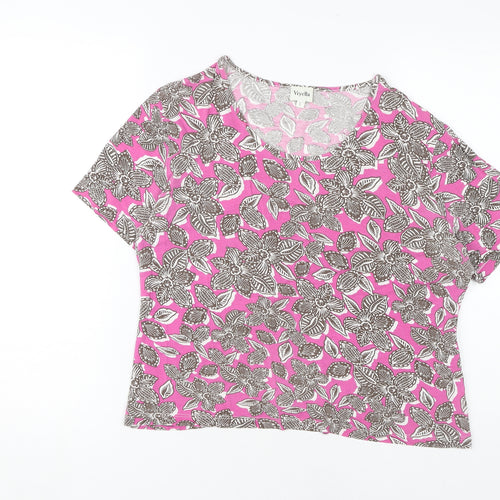 Viyella Women's Pink Floral V-Neck T-Shirt L