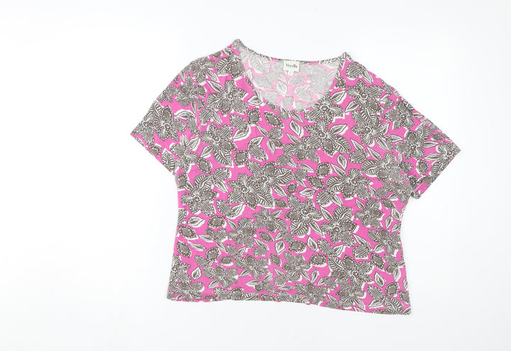 Viyella Women's Pink Floral V-Neck T-Shirt L