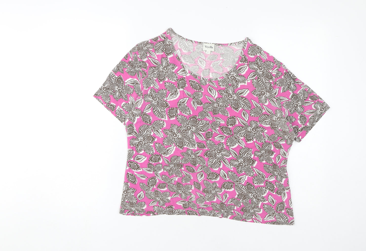 Viyella Women's Pink Floral V-Neck T-Shirt L