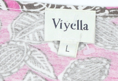 Viyella Women's Pink Floral V-Neck T-Shirt L