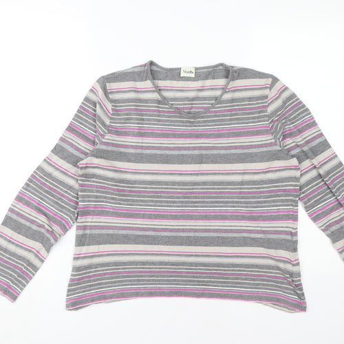 Viyella Women's Grey Striped Long Sleeve T-Shirt L