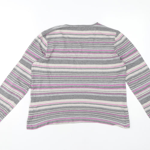 Viyella Women's Grey Striped Long Sleeve T-Shirt L