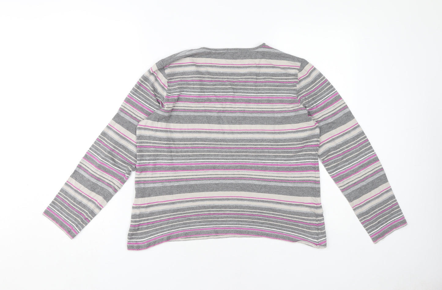 Viyella Women's Grey Striped Long Sleeve T-Shirt L