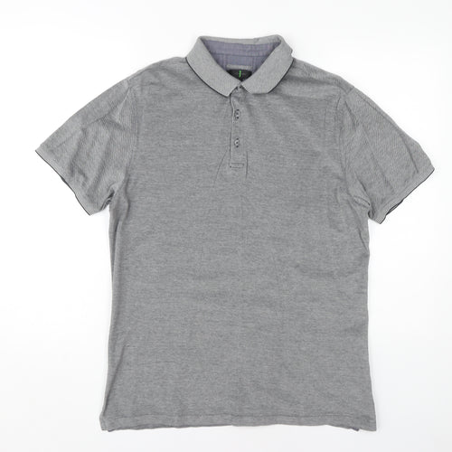 Jasper Conran Men's Grey Cotton Polo Shirt Size M