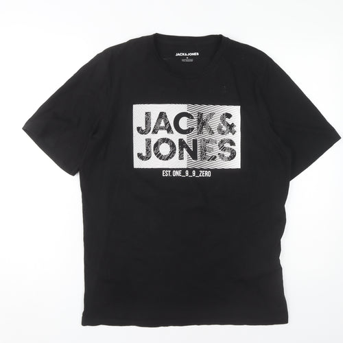 Jack & Jones Men's Black Graphic T-Shirt, M, Cotton