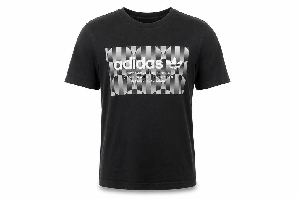 Front view of Adidas Men's Black Graphic Logo T-Shirt -, size S