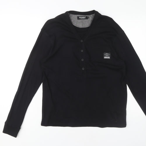 Voi Jeans Co. Men's Black Henley Long Sleeve T-Shirt M