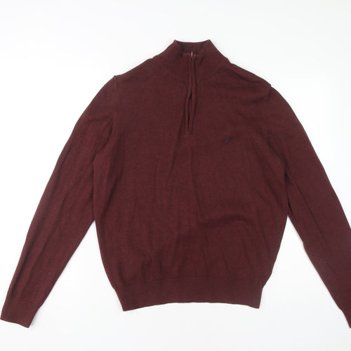 Farah Men's Red High-Neck Cotton Jumper, M
