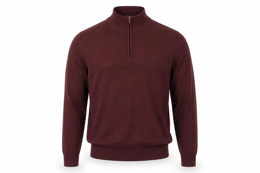Front view of Farah Men's Red High-Neck Cotton Jumper, M