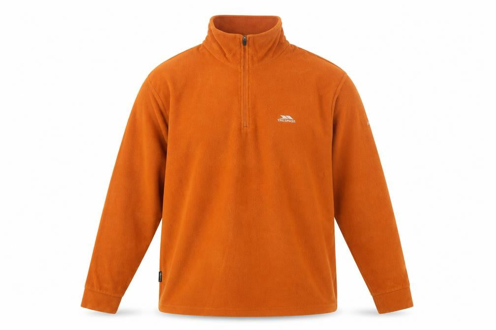 Front view of Trespass Men's Orange 1/4 Zip Fleece Sweatshirt M