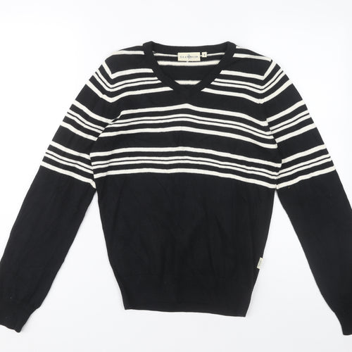 Glenmuir Women's Black V-Neck Striped Pullover Jumper